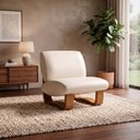Ver imagem 4 de Poltrona Lusso Estofada Design Moderno Estrutura Madeira Cor Champagne Tecido Corino Offwhite
