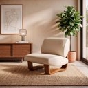 Ver imagem 3 de Poltrona Lusso Estofada Design Moderno Estrutura Madeira Cor Champagne Tecido Corino Offwhite