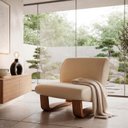 Ver imagem 2 de Poltrona Lusso Estofada Design Moderno Estrutura Madeira Cor Champagne Tecido Corino Offwhite