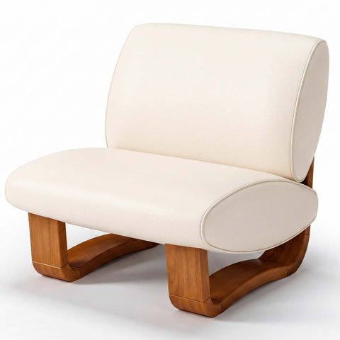 Poltrona Lusso Estofada Design Moderno Estrutura Madeira Cor Champagne Tecido Corino Offwhite