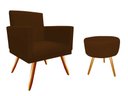 Ver imagem 1 de Kit Poltrona Decorativa Bia + Puff Redondo Suede Marrom Pés Madeira Mz Decor