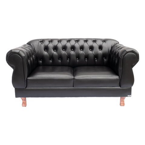 Sofá Chesterfield Elisabeth 2 Lugares 1.50m Corano Preto/ Recepção, Cafeteria, Barbearia, Sala de Es