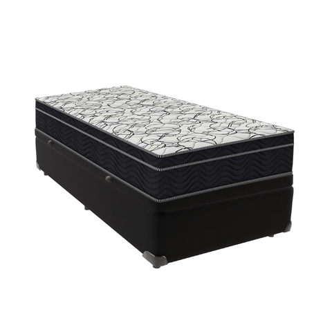 Cama Box Solteiro Preto e Colchão Ortobom Extra Firme D45
