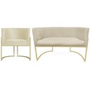 Ver imagem 1 de Kit Namoradeira + 1 Poltrona Decorativa Luana Suede Marfim Base Dourada Mz Decor
