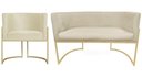 Ver imagem 1 de Kit Namoradeira + 1 Poltrona Decorativa Luana Suede Marfim Base Dourada Mz Decor