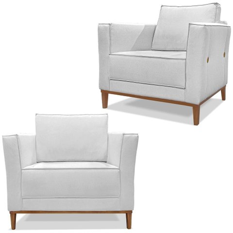 Kit 2 Poltronas Decorativas Balli Pes Madeira Linho Grigio Ezz Grigio