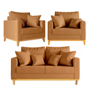 Ver imagem 1 de Kit Sofá Beny 140cm + 2 Poltronas Base de Madeira Linho