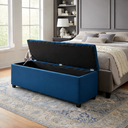 Ver imagem 3 de Puf Baú Recamier Estofado Casal Azul Marinho 140x40x45cm Produto com Alta Qualidade e Conforto