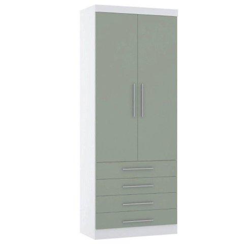 Guarda Roupa 90cm 2 Pts e 4 Gavetas Alpes Luciane Móveis Branco com Verde