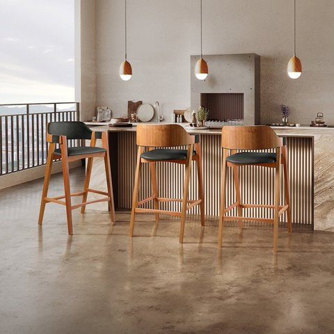Kit 2 Banquetas com Encosto Estofado em Madeira Maciça Preto