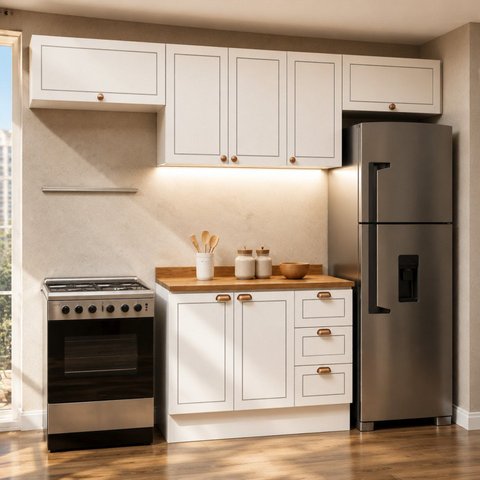 Cozinha Completa Modulada 4 Peças com Tampo Frentes em MDF Americano Branco/Ébano