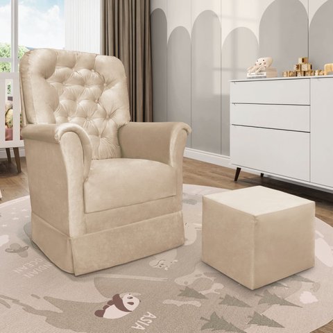 Poltrona de Amamentação com Balanço e Puff Angelin Suede Bege P02 - D’Rossi