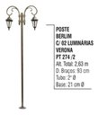 Ver imagem 3 de Poste Berlim Jardim De Alumínio 02 Luminárias Verona 2,63m