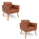 Ver imagem 2 de Poltrona Sala Decorativa Kit 2 Marisa Pé Palito Castanho Sintético Pu D03 - D’Rossi