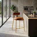 Ver imagem 1 de Banqueta Cozinha Média com Encosto Industrial Dourado Londres PU D03 - D'Rossi
