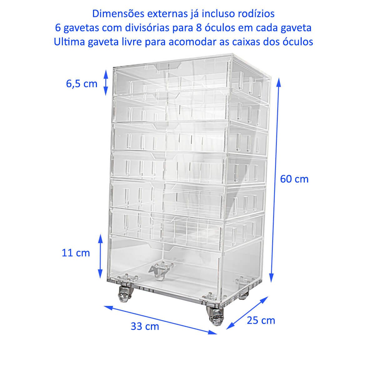 Carrinho Acrílico N8 Organizador para 48 Óculos com 7 gavetas Centauri Acrílicos CAR-OC-N8 - 3