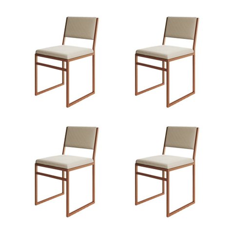 Kit 4 Cadeiras Industrial Isa Veludo Base Cobre para Mesa Sala Jantar Cozinha Conforto - Cobre/bege
