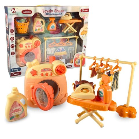 Kit Lavanderia Infantil Brinquedo – Máquina de Lavar + Tábua e Ferro + Acessórios – Faz de Conta (3+