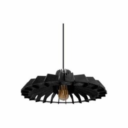 Lustre Pendente em Madeira - Stick Plate - Preto - 1