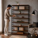 Ver imagem 3 de Estante Multiuso Organizador Livreiro Estilo Industrial 180x130 Preto Imbuia