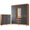 Ver imagem 1 de Guarda Roupa Casal New Fusion 10 Portas e Cômoda Verona Freijo Titanium - Móveis Albatroz