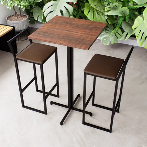 Conjunto Mesa Alta Bar Bistrô Quadrada Imbuia 2 Banquetas Confort Estofado Don Castro