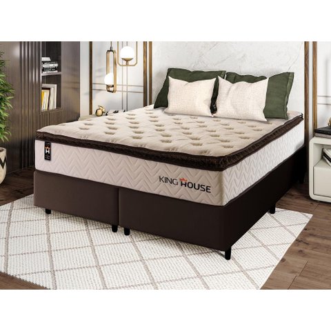 Conjunto Cama Box Queen c/ Molas Ensacadas Quartzo Marrom 158x198x71