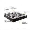 Ver imagem 6 de Fogão Cooktop a Gás Clarice Júnior 4 Bocas Inox Trempes Esmaltadas Preto 110V