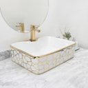 Ver imagem 3 de Cuba Pia Louça Cerâmica Apoio Banheiro 49x38cm Luxo Gold