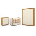 Ver imagem 1 de Dormitório Tutto New 4 Portas, Cômoda 4 Gavetas e Berço Off White/freijó com Capitonê - Matic M