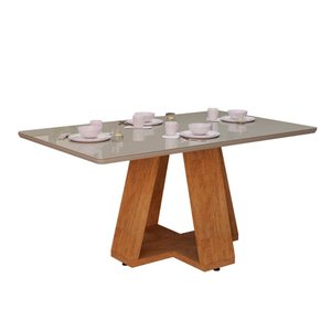 Mesa de Jantar Pérola 6 Lugares Off White Tampo Vidro Retangular 120x80 Elegante Moderna