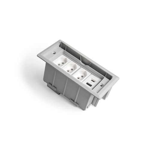 Caixa de Tomada Embutir Mesa Bancada com 3 Tomadas + Usb 20w Cinza