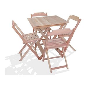 Jogo Conjunto Mesa Bar Dobrável 70x70 C/4 Cadeiras Madeira - Cru