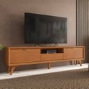 Ver imagem 1 de Rack para TV até 75 Polegadas 100% MDF 220cm Pés em Madeira Maciça Laqueado 3 Gavetas Áustria