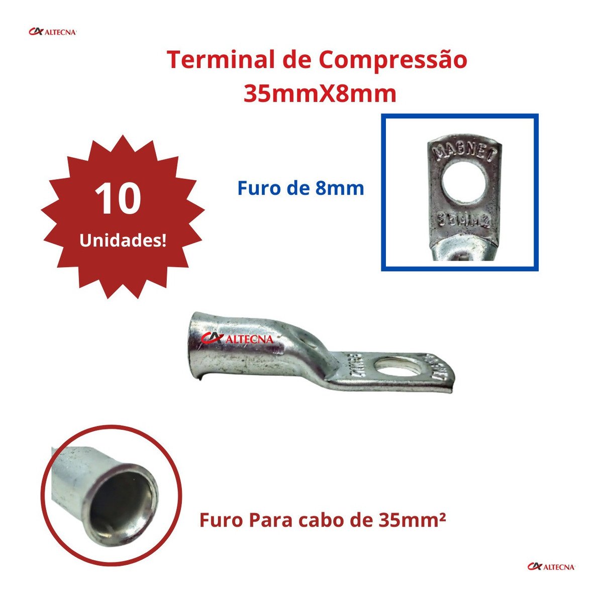 Terminal Compressão 35mm X M8 C/ 10 Peças - 5
