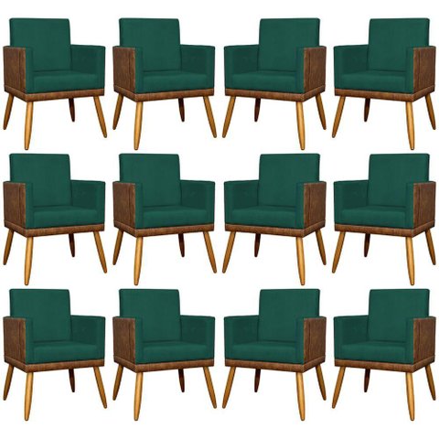 Kit 12 Poltronas Decorativas para Escritório Lis Corino e Pé Palito - Verde Suede Corino