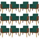 Ver imagem 1 de Kit 12 Poltronas Decorativas para Escritório Lis Corino e Pé Palito - Verde Suede Corino
