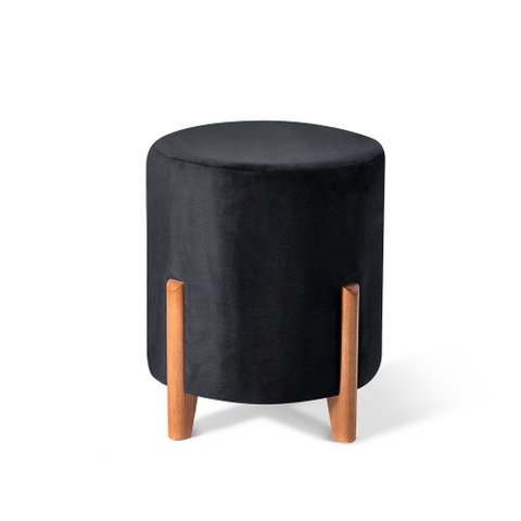 Kit 02 Puffs Redondo Decorativos em Suede na Cor Preto