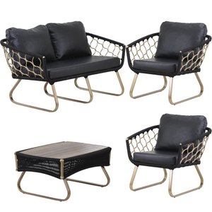 Jogo de Sofá, Poltronas e Mesa Corda Náutica e Alumínio Milão Trama Original para Área, Edícula, Jar