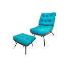 Ver imagem 1 de Kit Poltrona e Puff Costela Suede Azul Turquesa