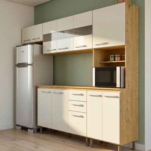 Cozinha Compacta 4 Peças 11 Portas e 2 Gavetas com Tampo e Pés Reguláveis 246,4x195x42cm