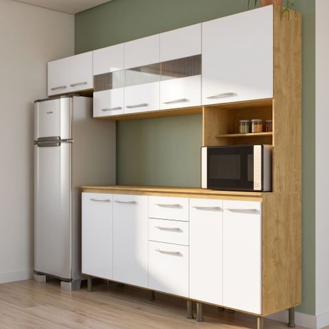 Cozinha Compacta 4 Peças 11 Portas e 2 Gavetas com Tampo e Pés Reguláveis 246,4x195x42cm