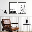 Ver imagem 2 de Kit 2 Quadros Café Gato - But First Coffee 60x48cm:madeira Preta