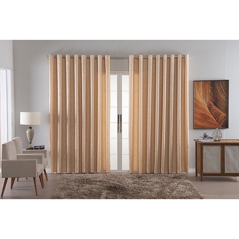 Cortina Jacquard Luxo em Tecido Semi Blackout Sala 4,00x2,80:palha