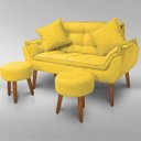 Ver imagem 1 de Kit Namoradeira+ 2 Puff Redondo+ 2 Almofadas Suede Amarelo -rv Decora