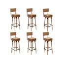 Ver imagem 1 de Kit 6 Banquetas Banco Alto Barcelona Couro Amarula Bar Cozinha Pés Madeira Mz Decor