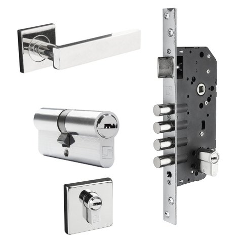 Fechadura Porta 4 Pinos Cil 7cm Multiponto Maçaneta F-AN144P