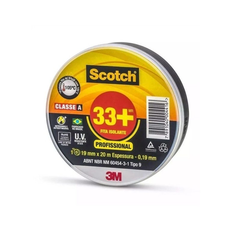 Fita Isolante 19mm x 20m 33+ Preta 3M