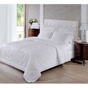 Kit Cobreleito Queen Size Toque Acetinado 300 fios Renda Renascença Buettner - Branco