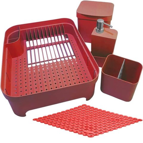 Escorredores De Louça Porta Detergente Lixeira E Protetor Sobre A Pia Vermelho